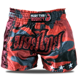 Red Camo Single Panel Stars Muay Thai Shorts