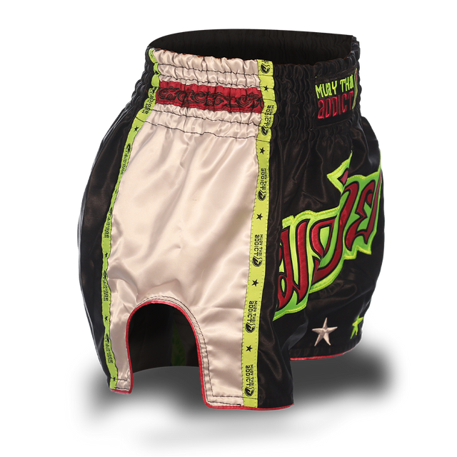 Black and Green Single Panel Stars Muay Thai Shorts